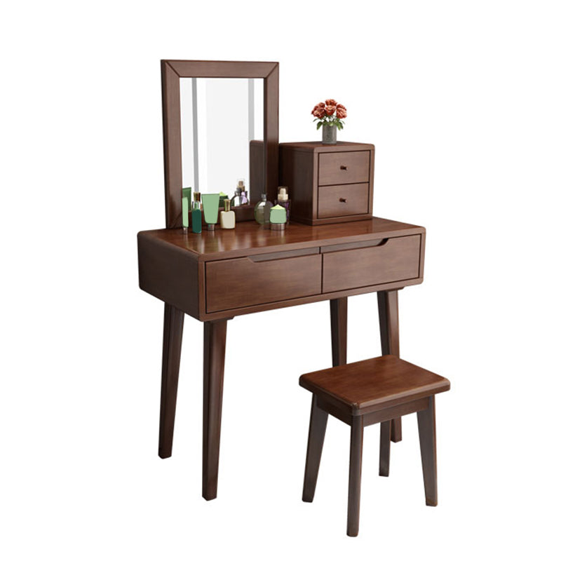 Scandinavian Solid Wood Vanity Dressing Table with Mirror, 30.7" Tall