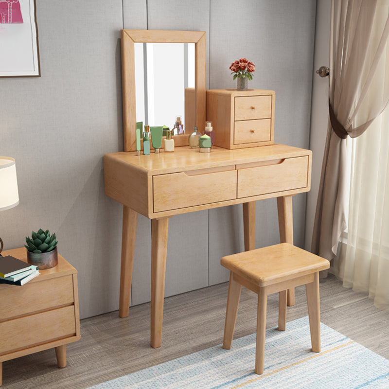 Scandinavian Solid Wood Vanity Dressing Table with Mirror, 30.7" Tall