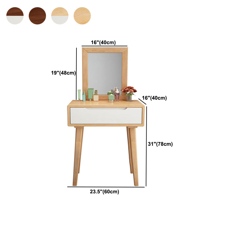 Scandinavian Solid Wood Vanity Dressing Table with Mirror, 30.7" Tall