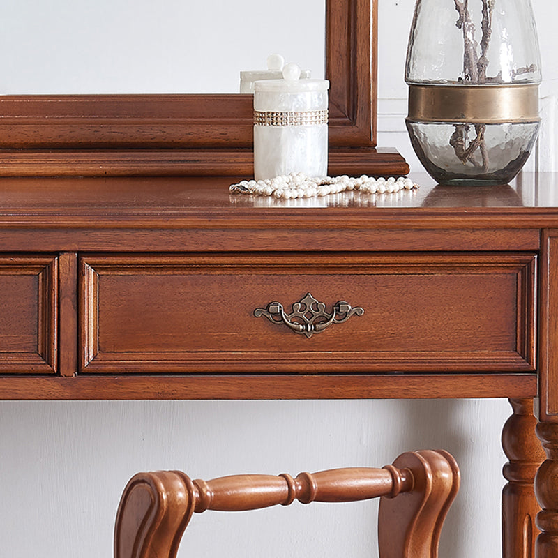 Mirrored Vanity Table Traditional Solid Wood Vanity Desk in Brown