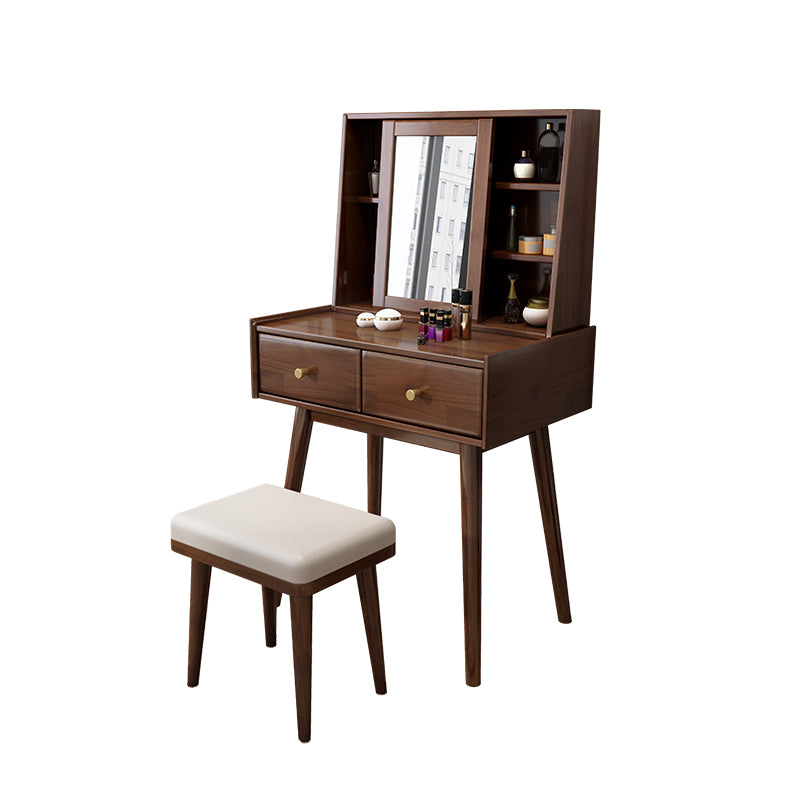Nordic Wood Vanity Table Set 2 Drawers Mirrored Makeup Dressing Table