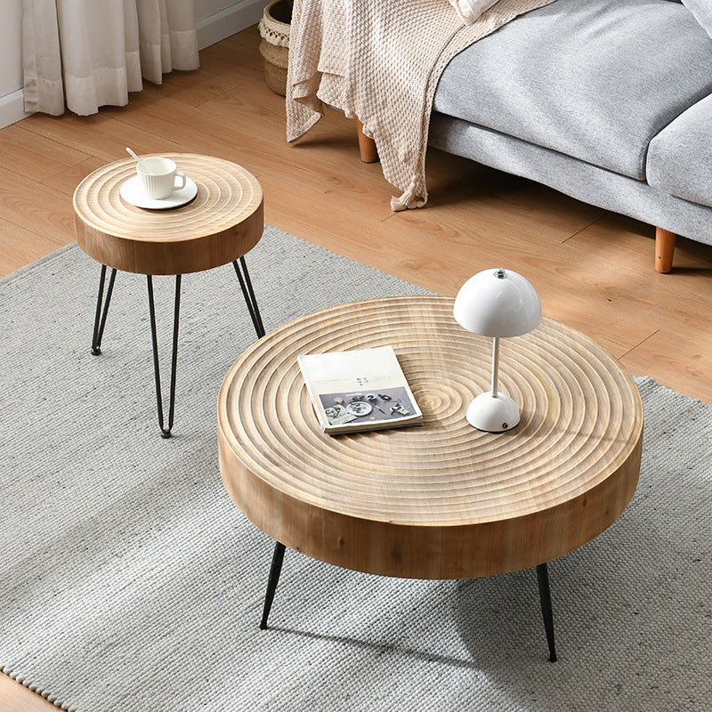 Iron 4 Legs Cocktail Table Scandinavian Round Wooden Coffee Table for Home