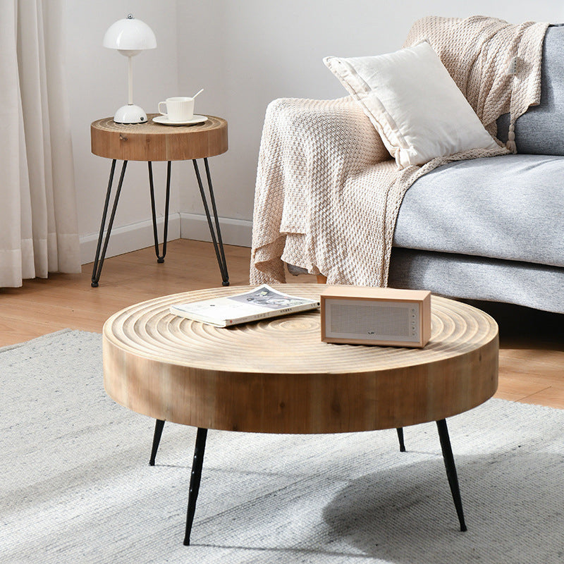 Iron 4 Legs Cocktail Table Scandinavian Round Wooden Coffee Table for Home
