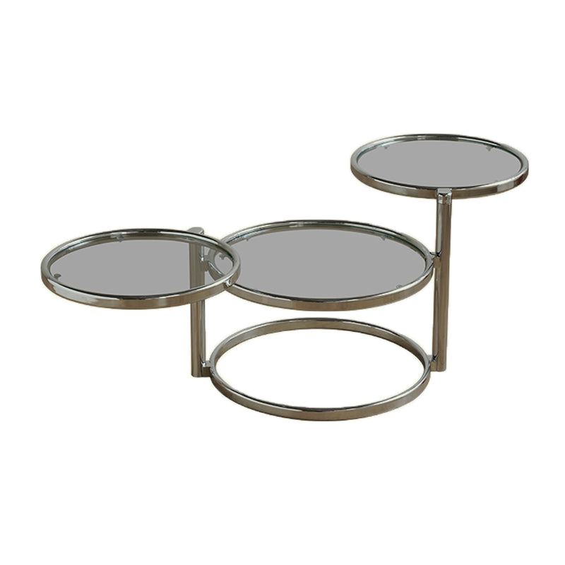 Extendable Coffee Table with Glass Round Top and Stainless Steel Base