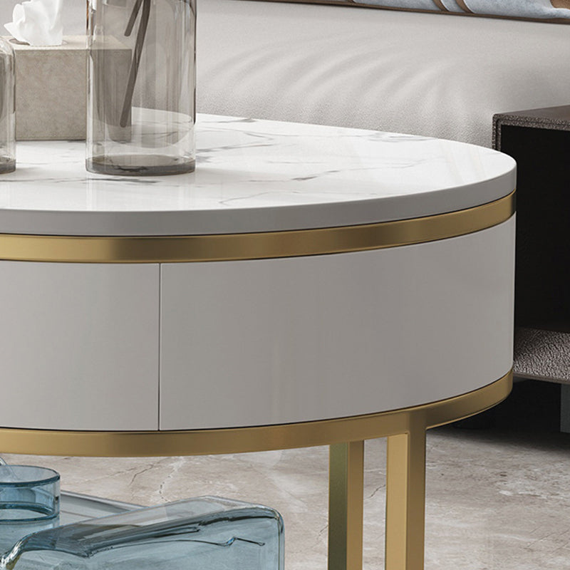Glam Style Cocktail Table with Shelf and Drawer Stone Ova Top Coffee Table