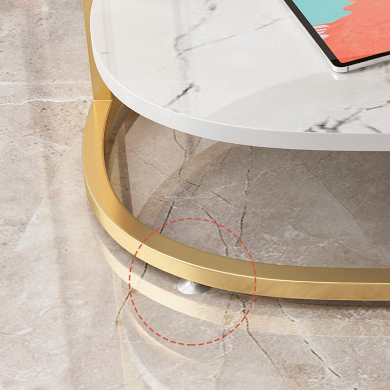 Glam Style Cocktail Table with Shelf and Drawer Stone Ova Top Coffee Table
