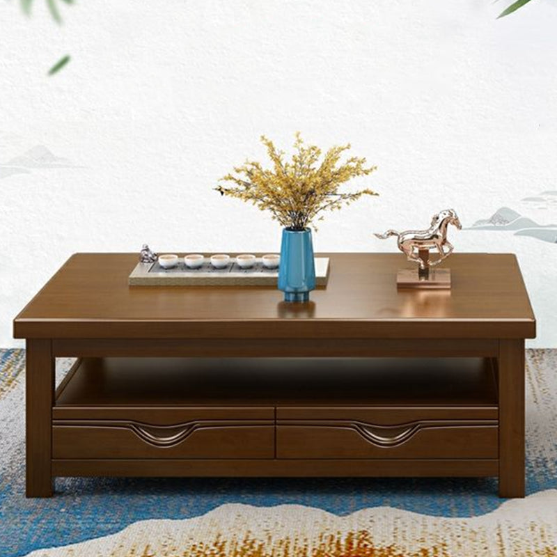 Contemporary with Storage Drawers Rectangular Solid Wood Single Coffee Table