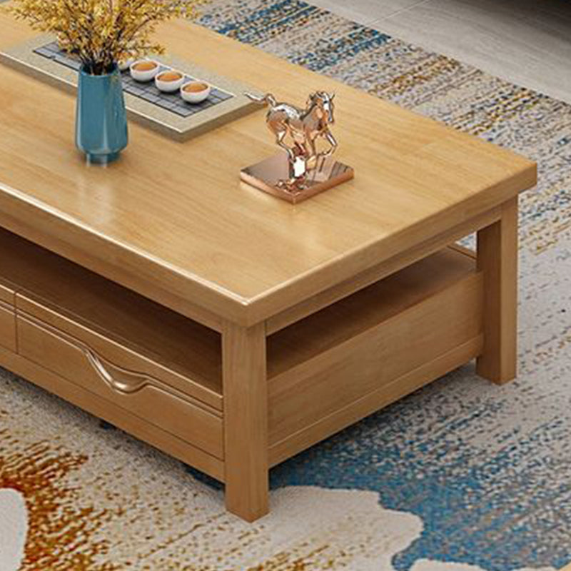 Contemporary with Storage Drawers Rectangular Solid Wood Single Coffee Table
