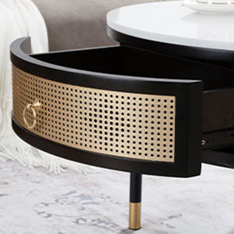 17.7" H Round Slate Coffee Table 4 Legs Cocktail Table with 2 Drawers