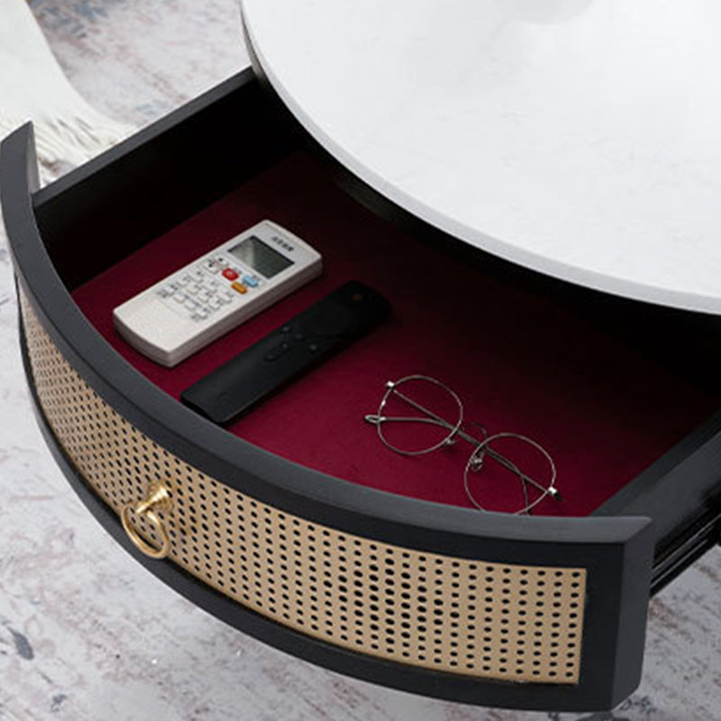 17.7" H Round Slate Coffee Table 4 Legs Cocktail Table with 2 Drawers