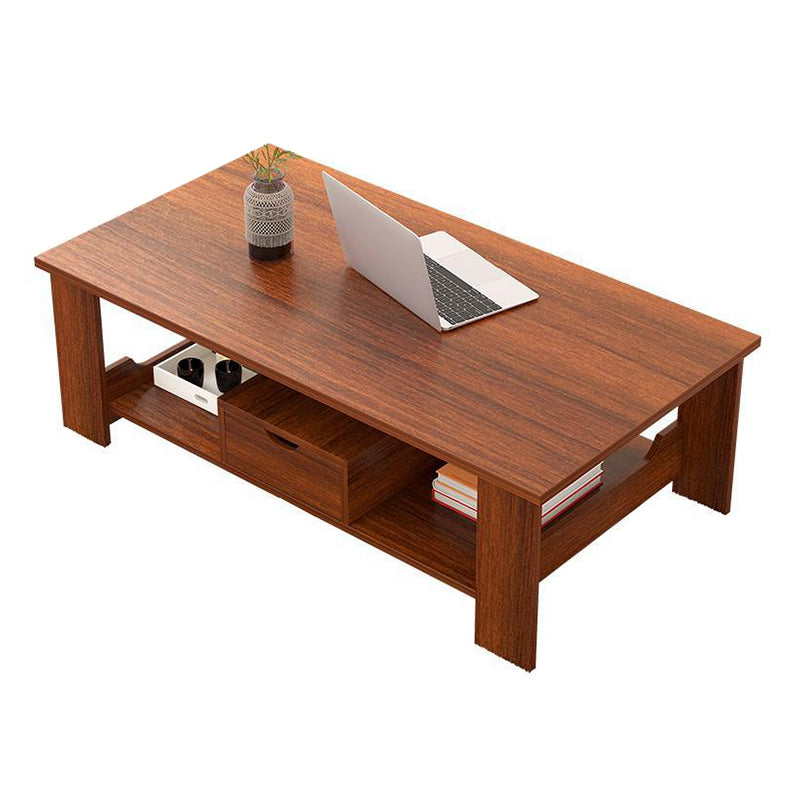 Contemporary Wooden with Storage Shelf Rectangular Single Coffee Table