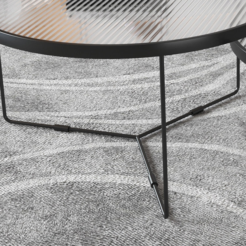 Contemporary Cross Legs Glass Round Metal Nesting Coffee Table Set