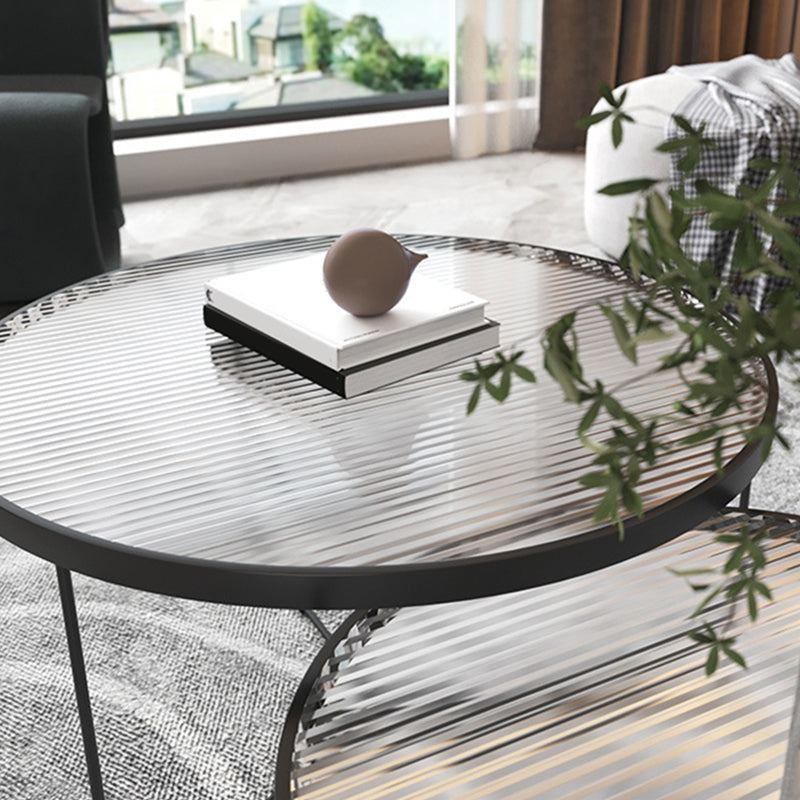 Contemporary Cross Legs Glass Round Metal Nesting Coffee Table Set
