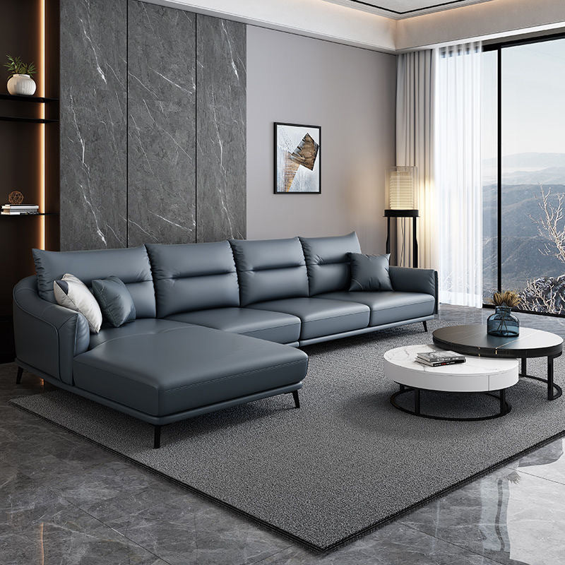 34.64 " H Blue Faux Leather Square Arm Sofa & Chaise for Living Room