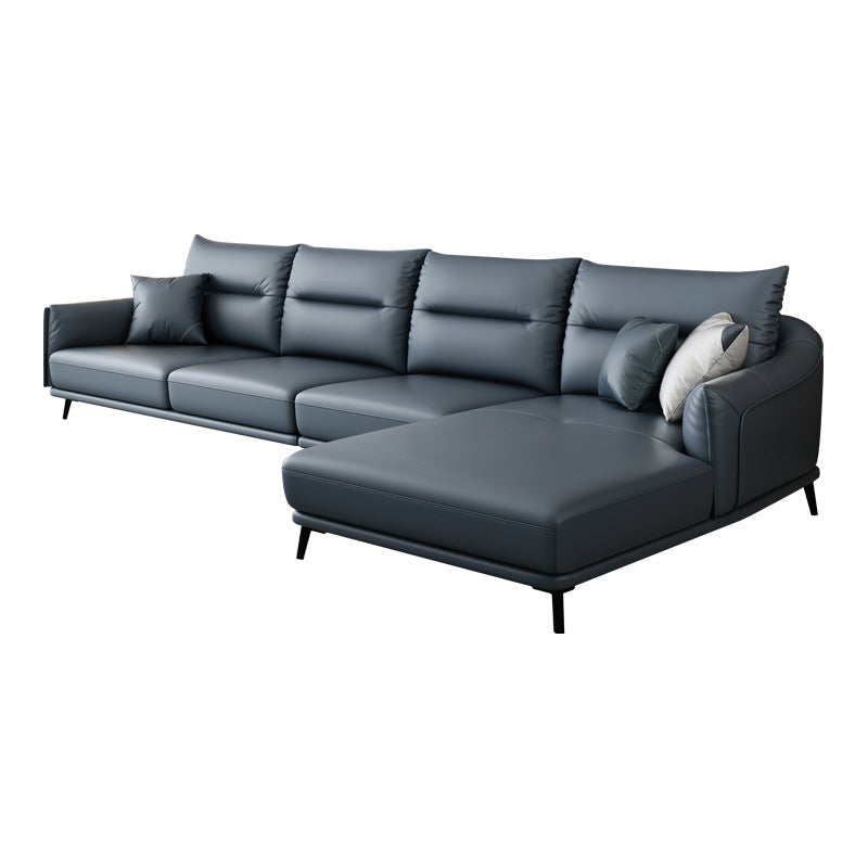 34.64 " H Blue Faux Leather Square Arm Sofa & Chaise for Living Room