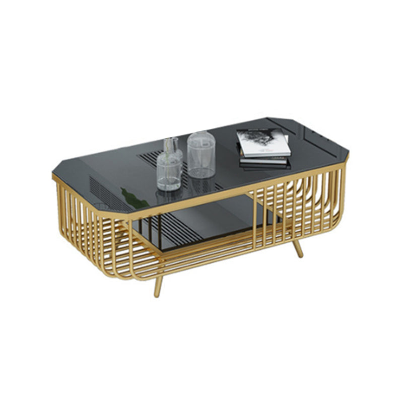 39.37" L Rectangle Slate Coffee Table Iron 4 Legs Cocktail Table with Shelf