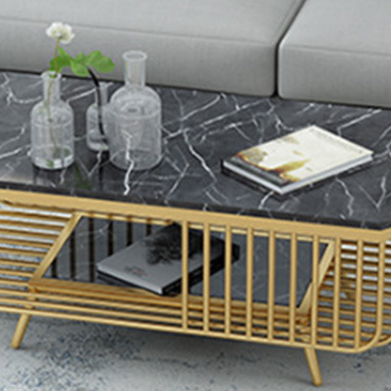 39.37" L Rectangle Slate Coffee Table Iron 4 Legs Cocktail Table with Shelf