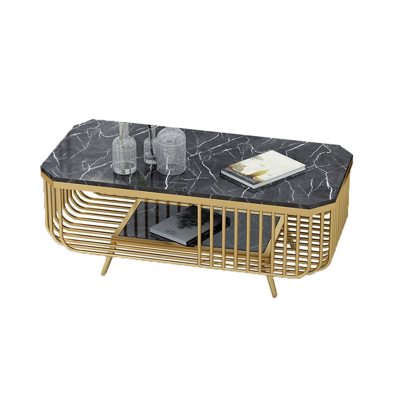 39.37" L Rectangle Slate Coffee Table Iron 4 Legs Cocktail Table with Shelf