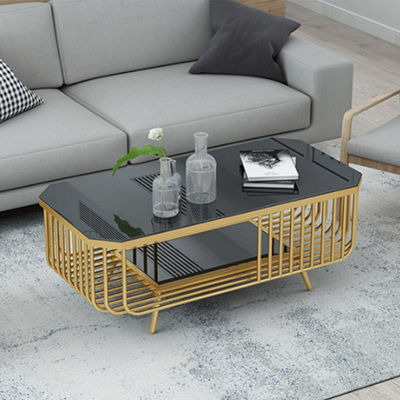 39.37" L Rectangle Slate Coffee Table Iron 4 Legs Cocktail Table with Shelf