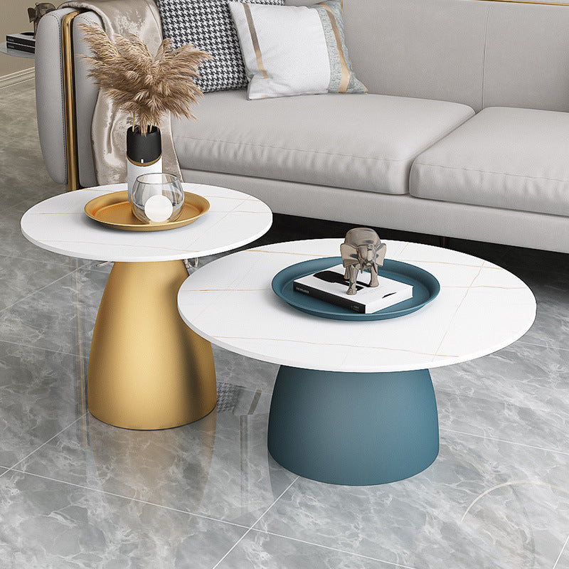 Mid-Century Modern Pedestal Metal Tray Top Round Single Coffee Table