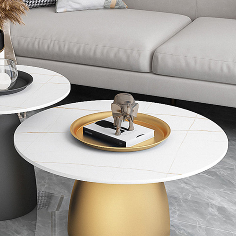 Mid-Century Modern Pedestal Metal Tray Top Round Single Coffee Table