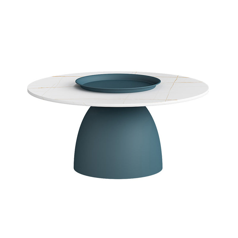 Mid-Century Modern Pedestal Metal Tray Top Round Single Coffee Table