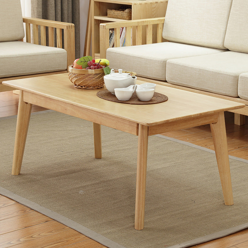 Rubberwood Single Coffee Table with Rectangular Top and 4 Legs Cocktail Table