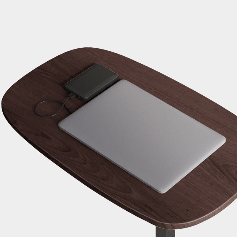 Modern Wood Pedestal Side End Table Minimalist Oval Corner Table