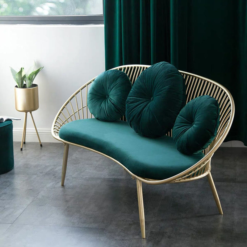 Modern Sloped Arm Sofa in Gold Metal Frame Sofa with 3 Pillows