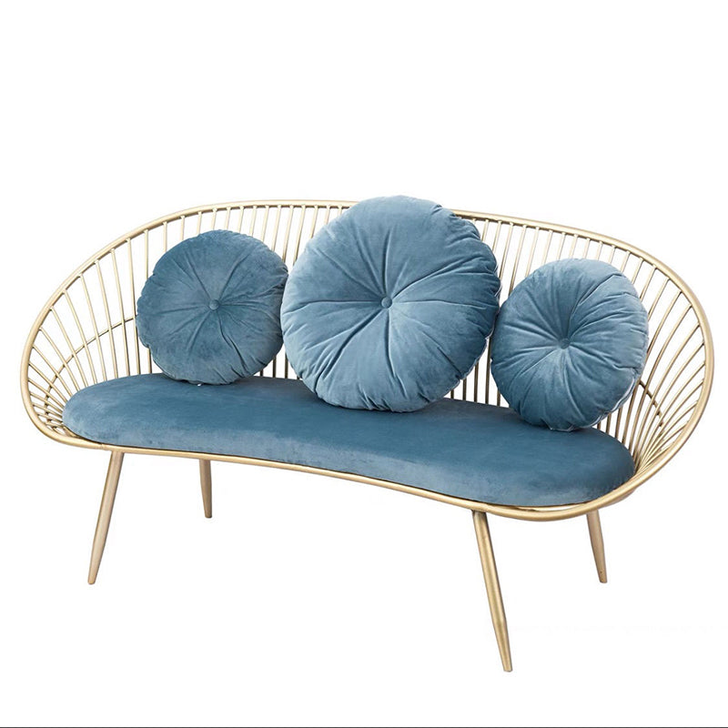 Modern Sloped Arm Sofa in Gold Metal Frame Sofa with 3 Pillows
