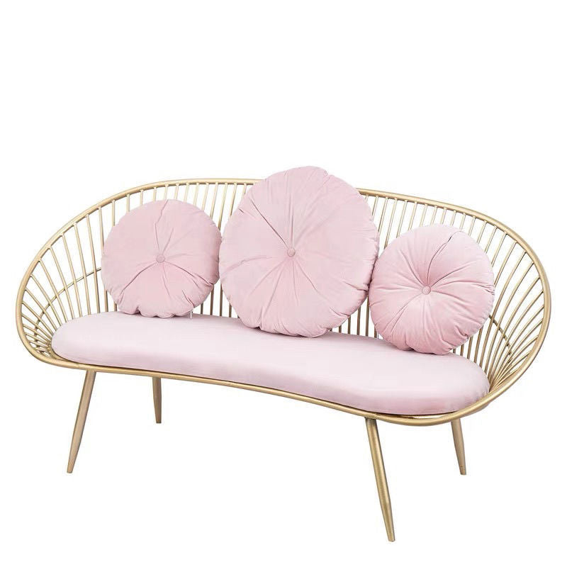 Modern Sloped Arm Sofa in Gold Metal Frame Sofa with 3 Pillows