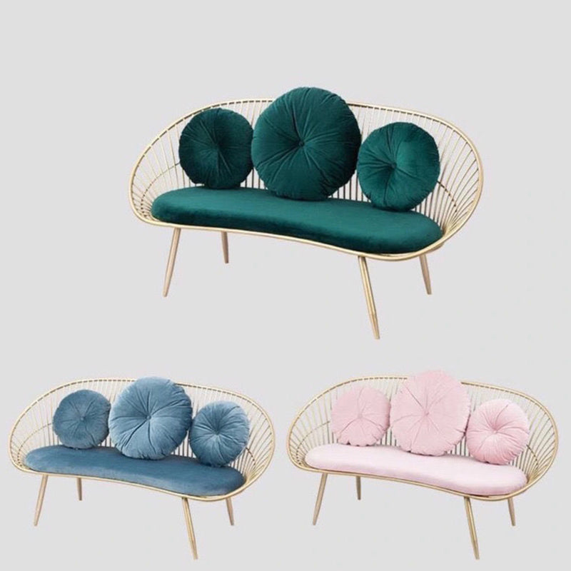 Modern Sloped Arm Sofa in Gold Metal Frame Sofa with 3 Pillows