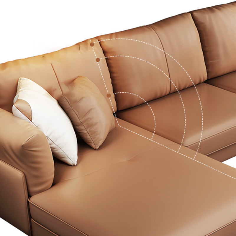 Modern 33.46 " H Brown Faux Leather Pillow Top Arm Sofa & Chaise