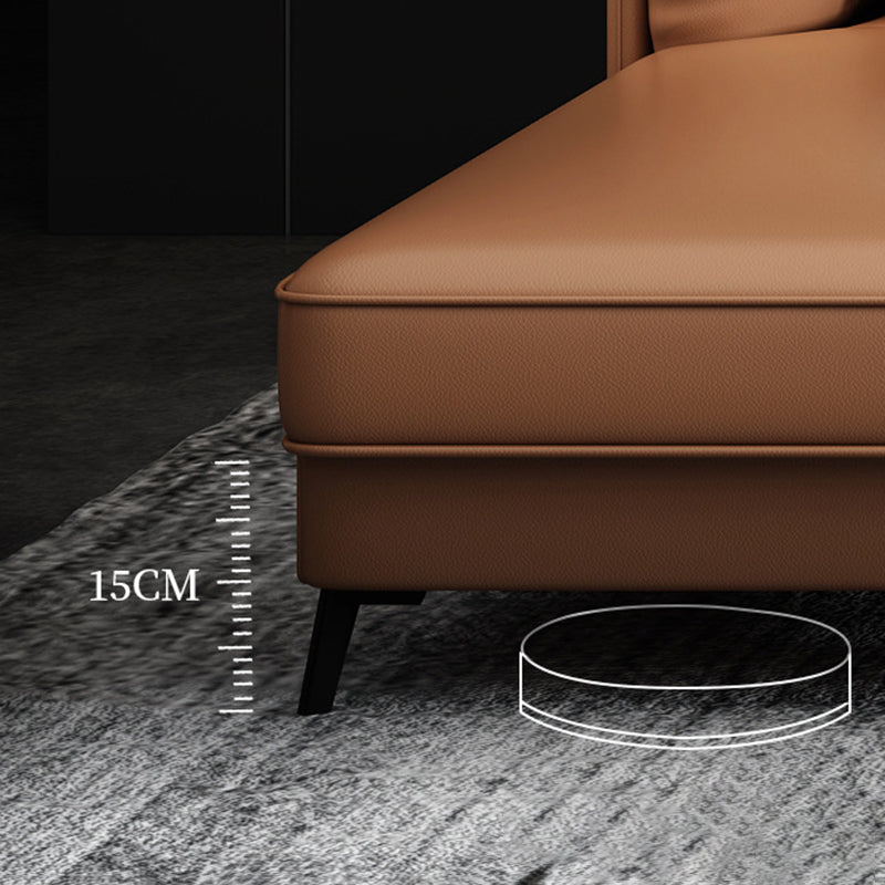 Modern 33.46 " H Brown Faux Leather Pillow Top Arm Sofa & Chaise