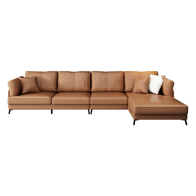 Modern 33.46 " H Brown Faux Leather Pillow Top Arm Sofa & Chaise