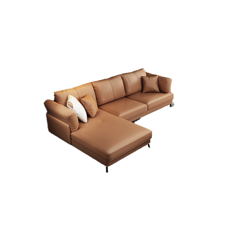 Modern 33.46 " H Brown Faux Leather Pillow Top Arm Sofa & Chaise