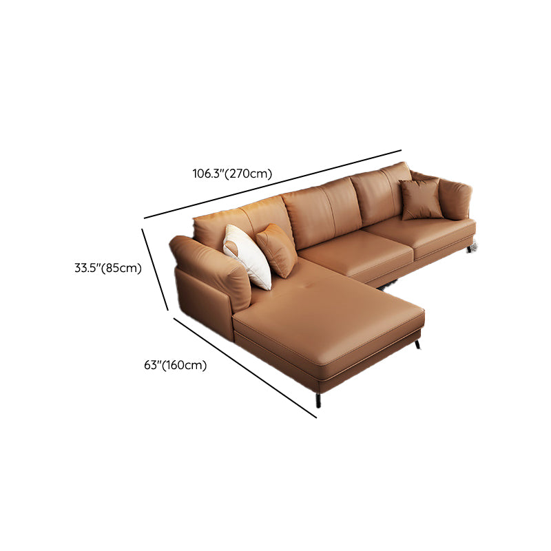 Modern 33.46 " H Brown Faux Leather Pillow Top Arm Sofa & Chaise