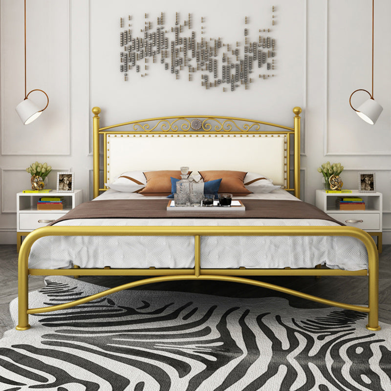 Modern Iron Arched Bed Upholstered Headboard Bed with Metal Legs