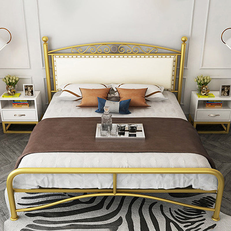 Modern Iron Arched Bed Upholstered Headboard Bed with Metal Legs