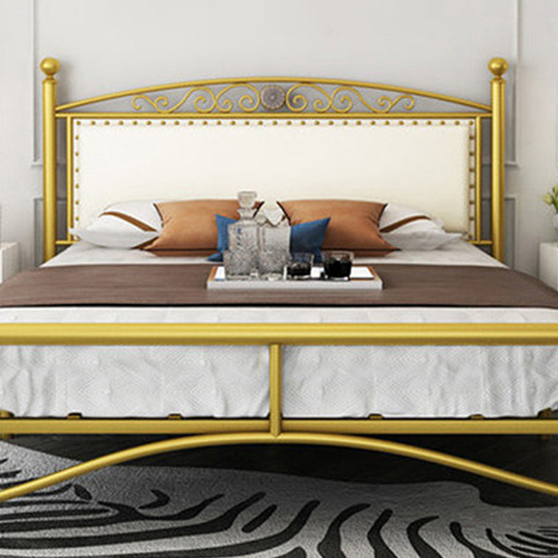 Modern Iron Arched Bed Upholstered Headboard Bed with Metal Legs