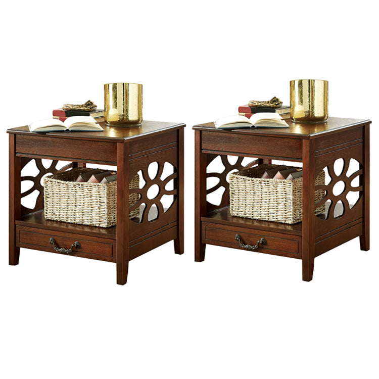 Modern Square Double Tier End Table Solid Wood 4 Legs End Table
