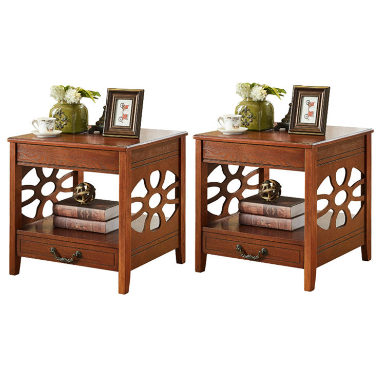 Modern Square Double Tier End Table Solid Wood 4 Legs End Table