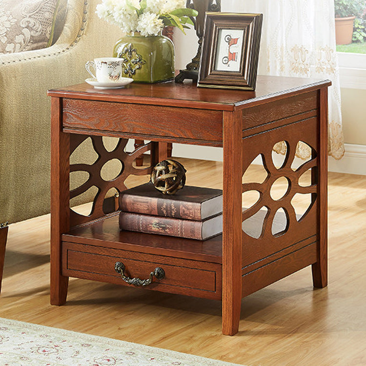 Modern Square Double Tier End Table Solid Wood 4 Legs End Table