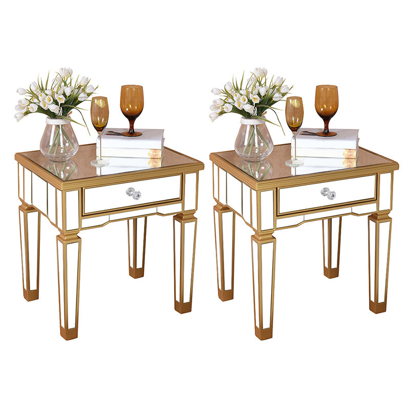Contemporary Square Glass Top End Table 4 Legs End Table with Drawer