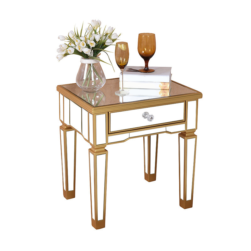Contemporary Square Glass Top End Table 4 Legs End Table with Drawer