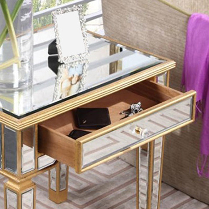 Contemporary Square Glass Top End Table 4 Legs End Table with Drawer