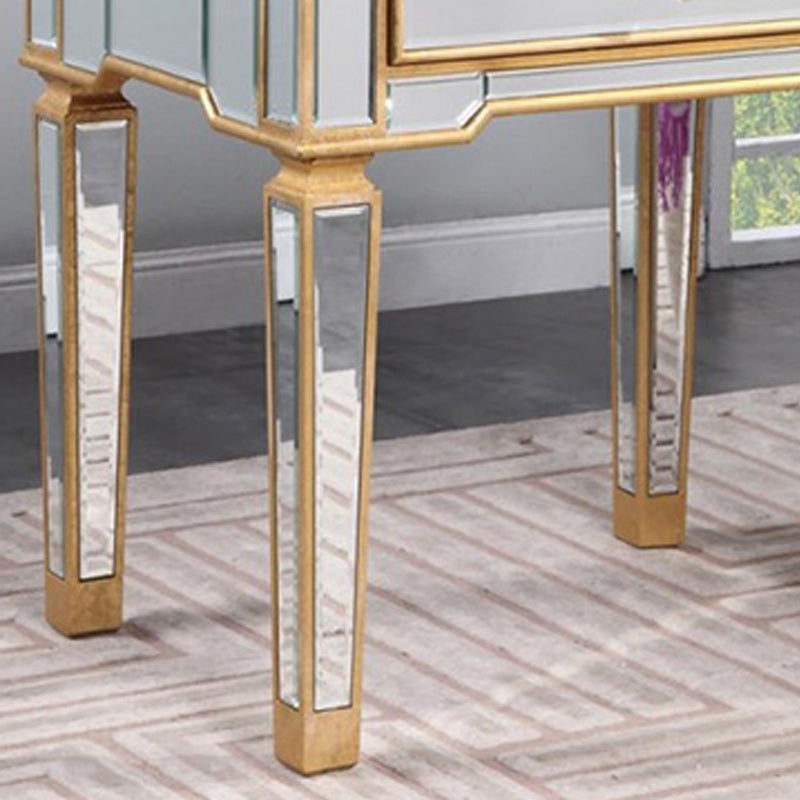 Contemporary Square Glass Top End Table 4 Legs End Table with Drawer