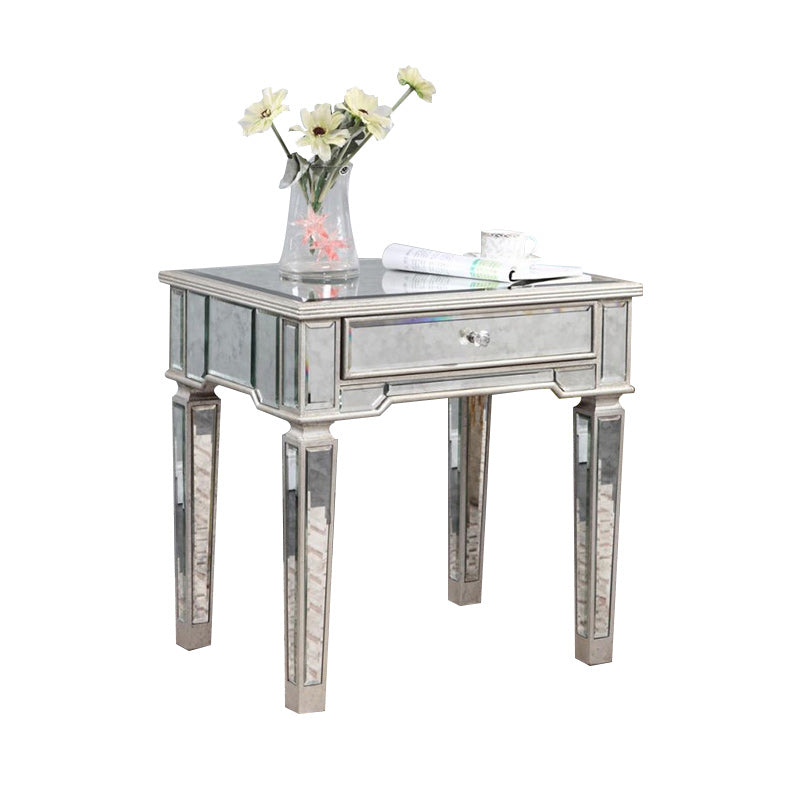 Contemporary Square Glass Top End Table 4 Legs End Table with Drawer