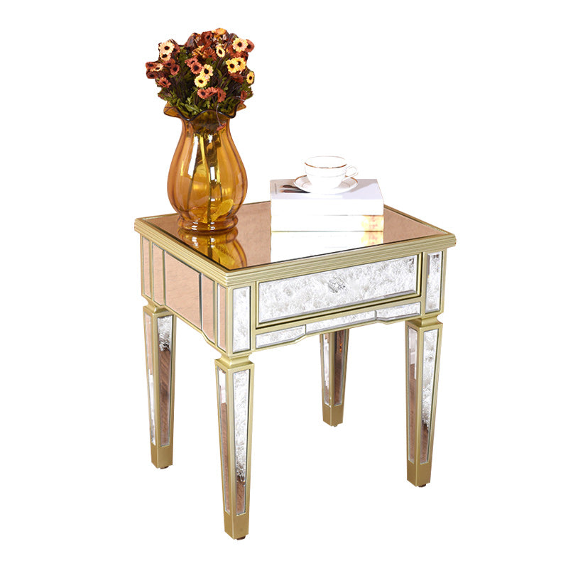 Contemporary Square Glass Top End Table 4 Legs End Table with Drawer