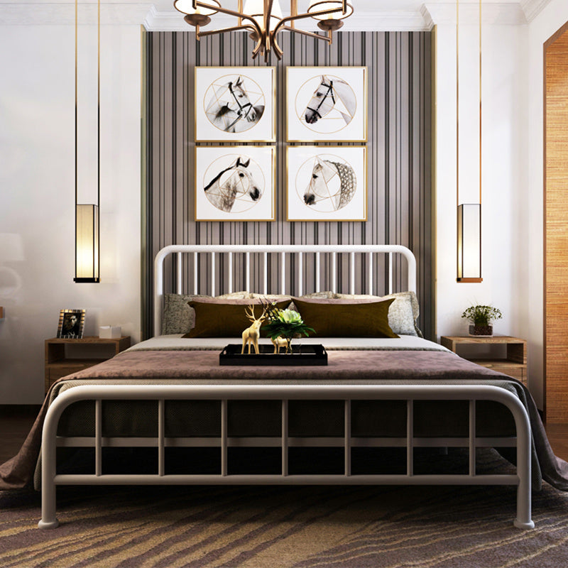 Modern Metal Headboard Bed Rectangular Open-Frame Bed with Metal Legs